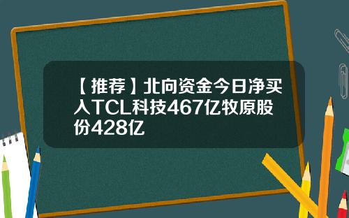 【推荐】北向资金今日净买入TCL科技467亿牧原股份428亿