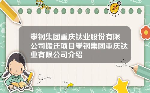 攀钢集团重庆钛业股份有限公司搬迁项目攀钢集团重庆钛业有限公司介绍