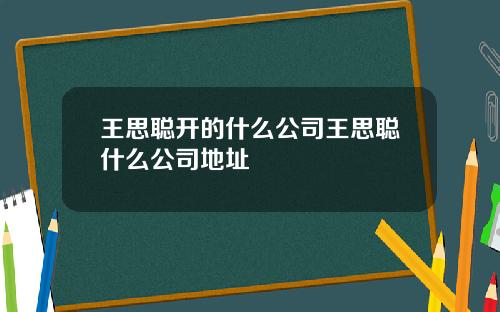 王思聪开的什么公司王思聪什么公司地址