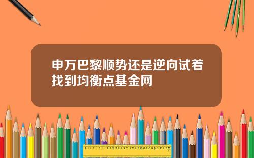 申万巴黎顺势还是逆向试着找到均衡点基金网