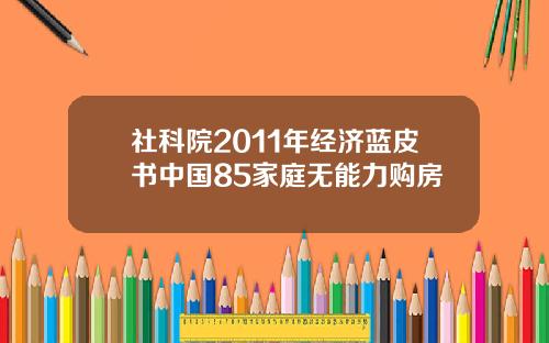 社科院2011年经济蓝皮书中国85家庭无能力购房