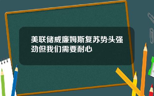 美联储威廉姆斯复苏势头强劲但我们需要耐心