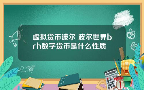 虚拟货币波尔 波尔世界brh数字货币是什么性质