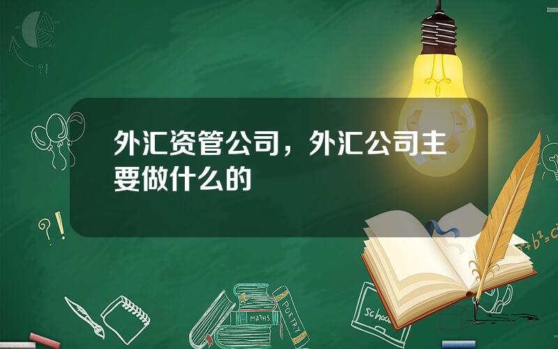 外汇资管公司，外汇公司主要做什么的