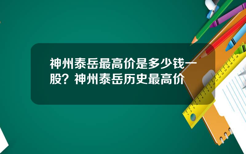 神州泰岳最高价是多少钱一股？神州泰岳历史最高价