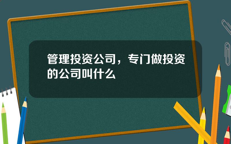 管理投资公司，专门做投资的公司叫什么